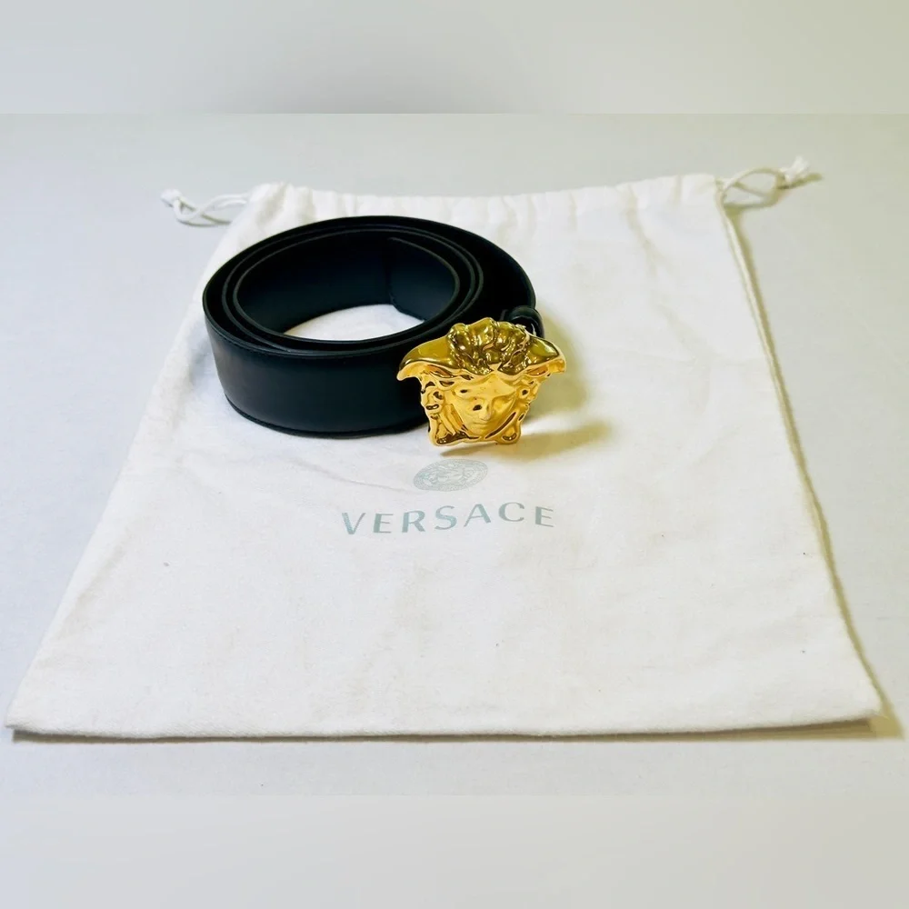 Versace La Medusa Greca Buckle Leather Belt Black 100 Cm DCU4140 Size 34